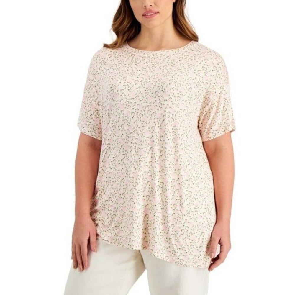 AQ-2545 Style & Co Plus Size Printed Top Pink Size 2X